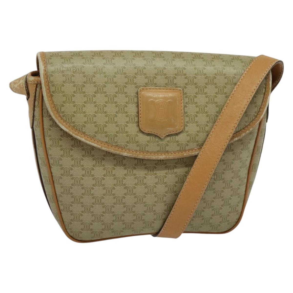 CELINE Macadam Canvas Shoulder Bag PVC Beige Gold Auth gh566