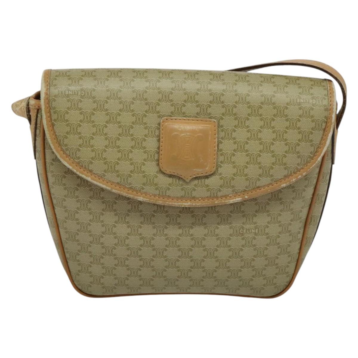 CELINE Macadam Canvas Shoulder Bag PVC Beige Gold Auth gh566