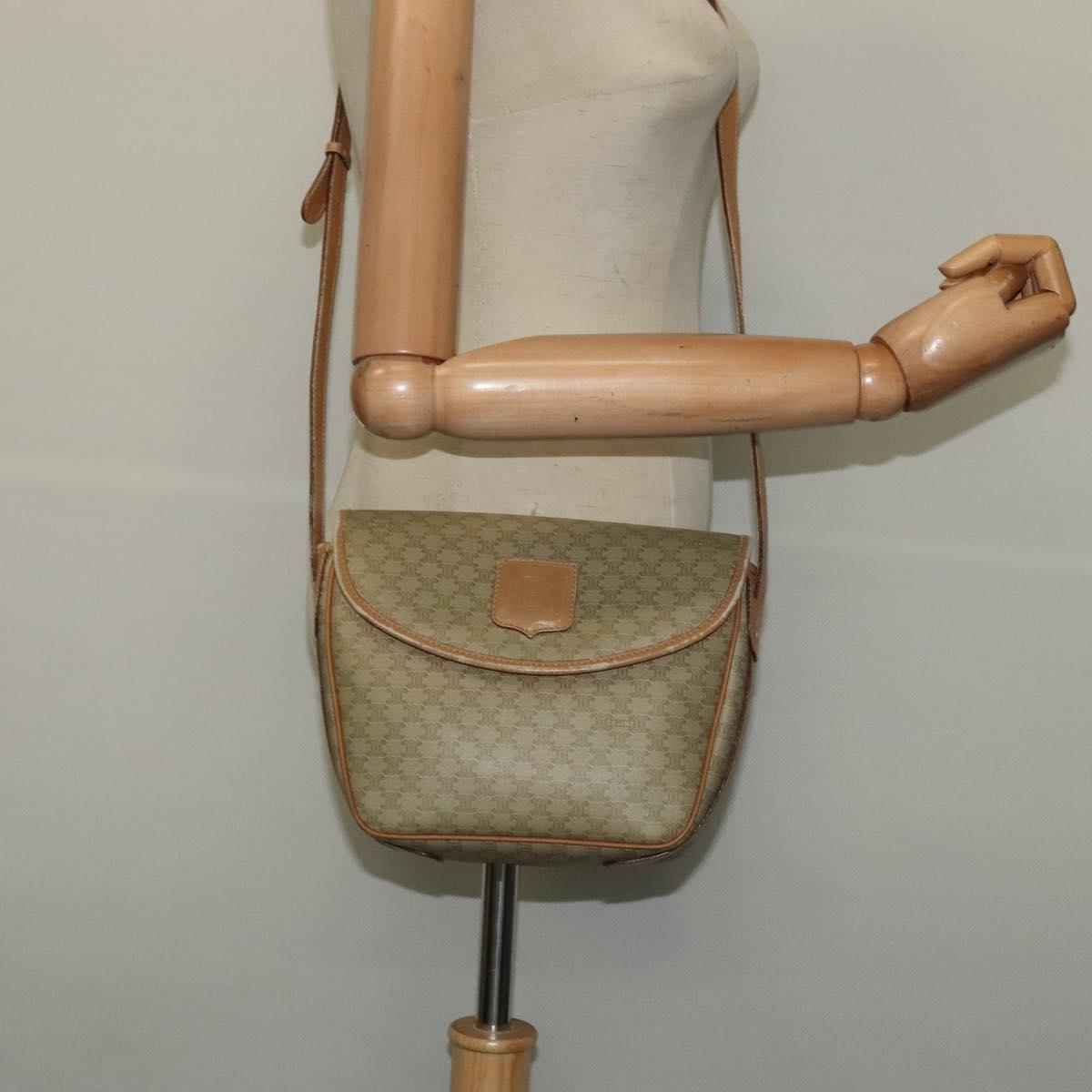 CELINE Macadam Canvas Shoulder Bag PVC Beige Gold Auth gh566