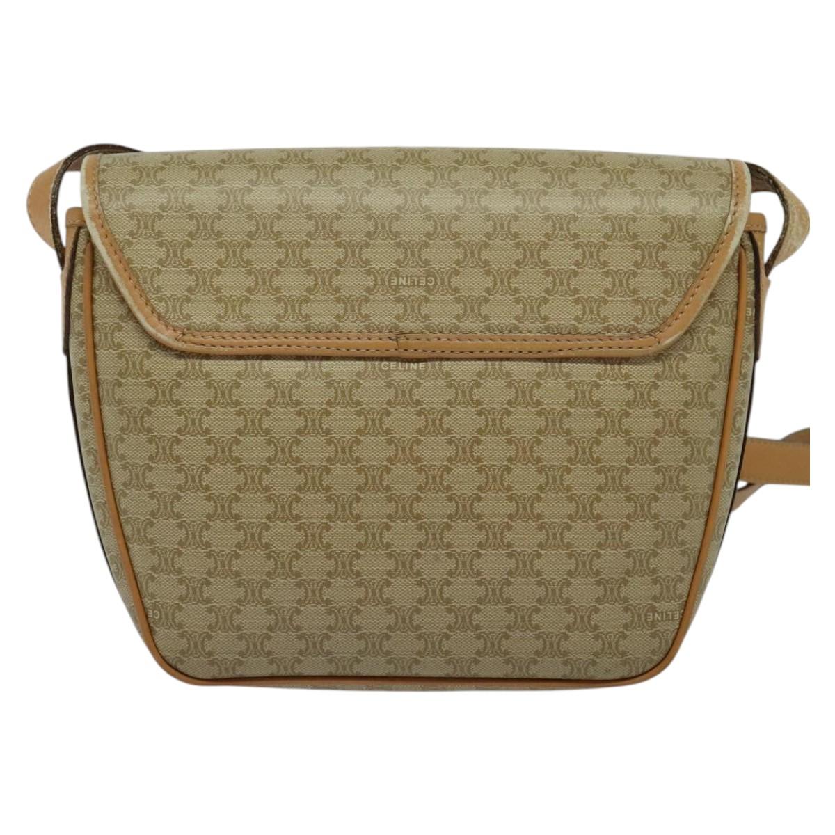 CELINE Macadam Canvas Shoulder Bag PVC Beige Gold Auth gh566