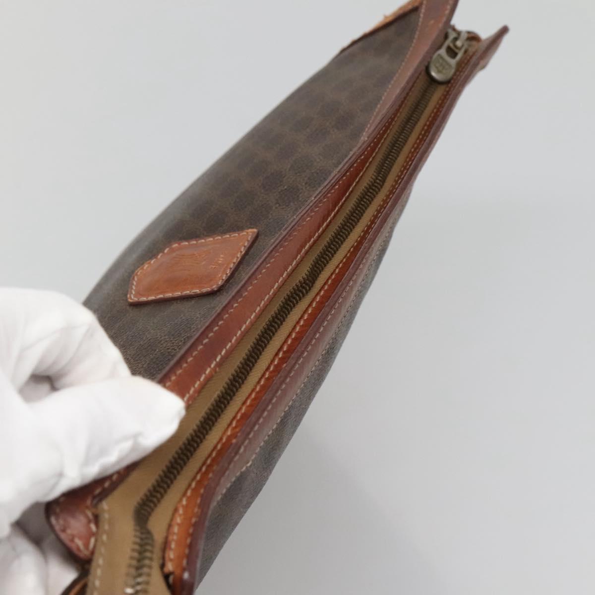 CELINE Macadam Canvas Clutch Bag PVC Leather Brown Auth gh579
