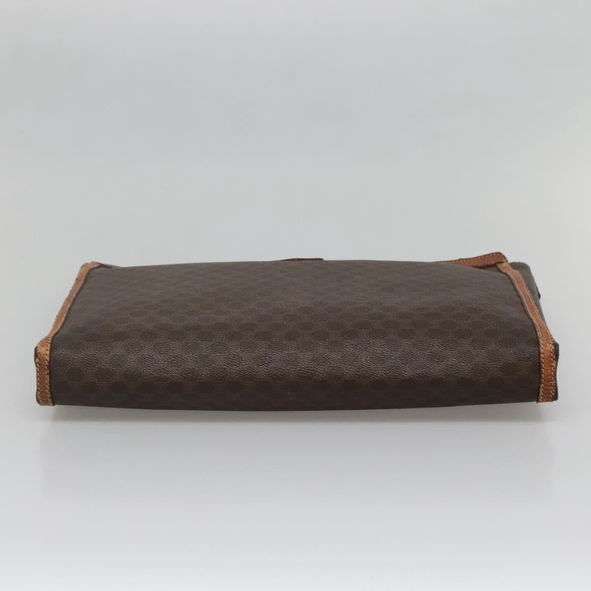 CELINE Macadam Canvas Clutch Bag PVC Leather Brown Auth gh579