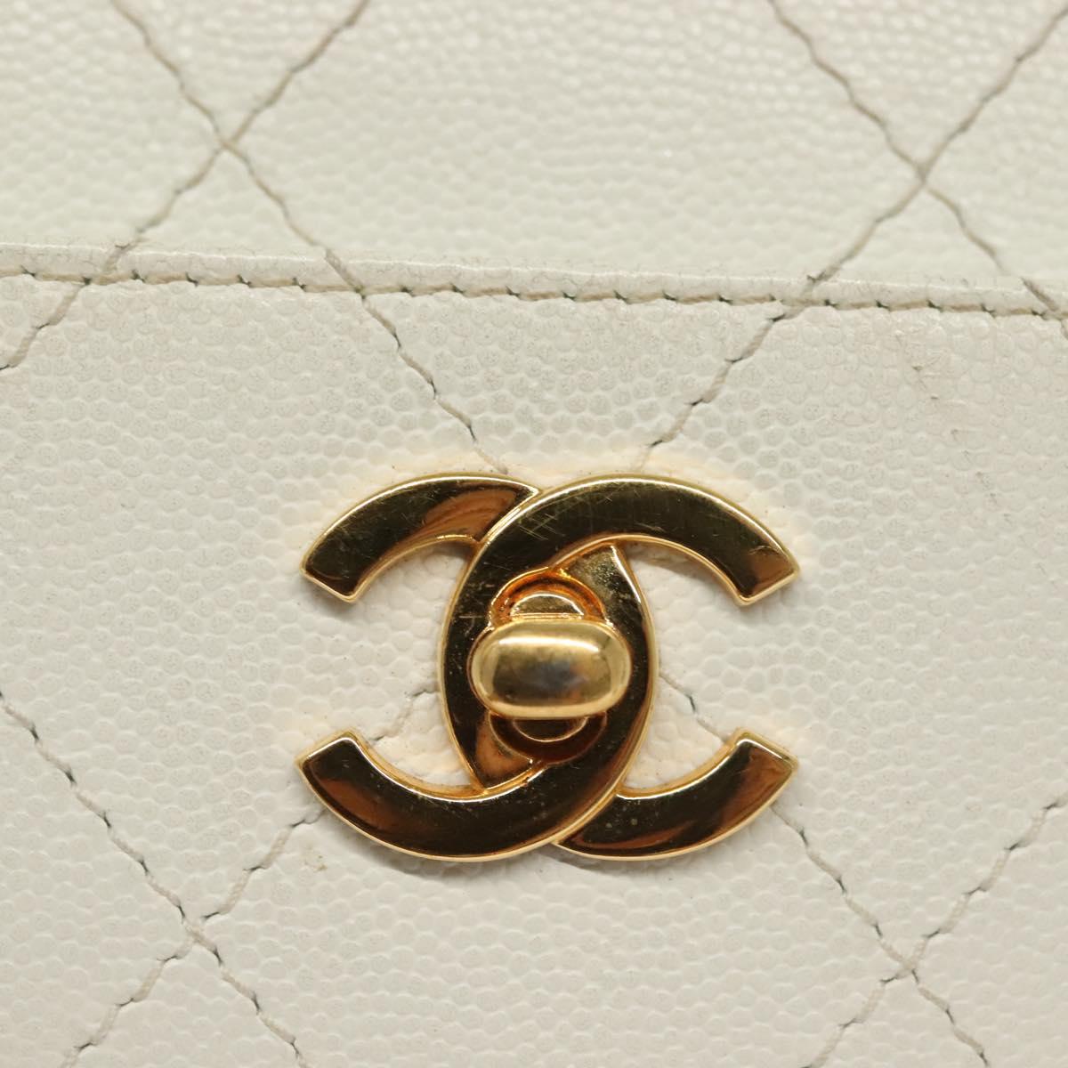 CHANEL Matelasse Chain Shoulder Bag Caviar Skin White Gold CC Auth gh580