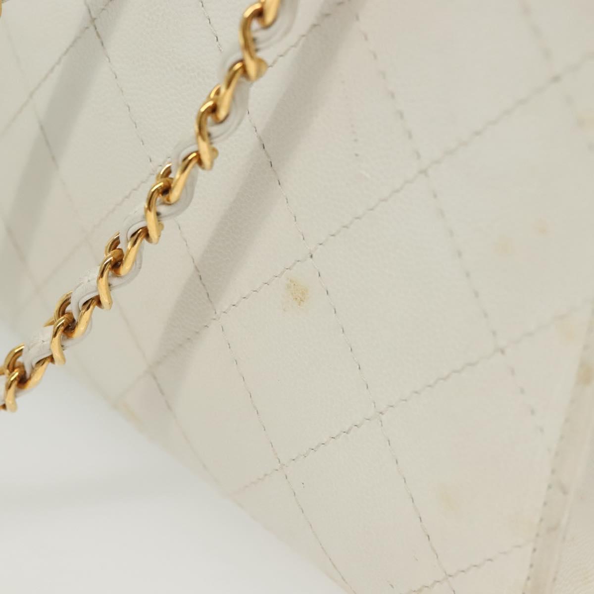 CHANEL Matelasse Chain Shoulder Bag Caviar Skin White Gold CC Auth gh580