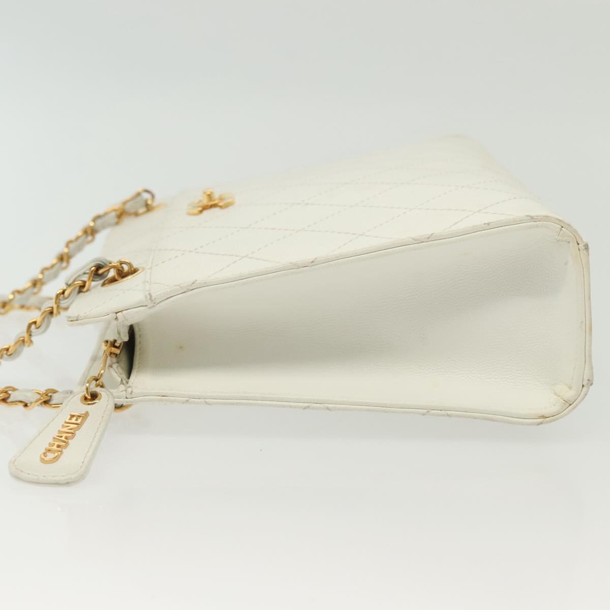 CHANEL Matelasse Chain Shoulder Bag Caviar Skin White Gold CC Auth gh580