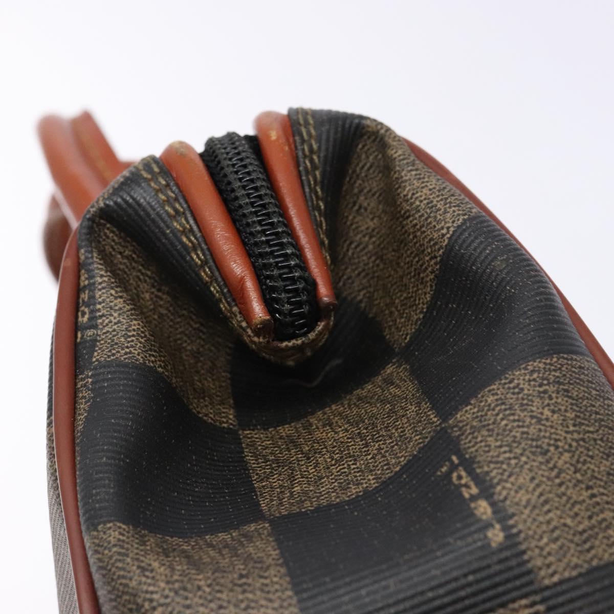 FENDI Pecan Canvas Hand Bag Black Brown Auth gh591