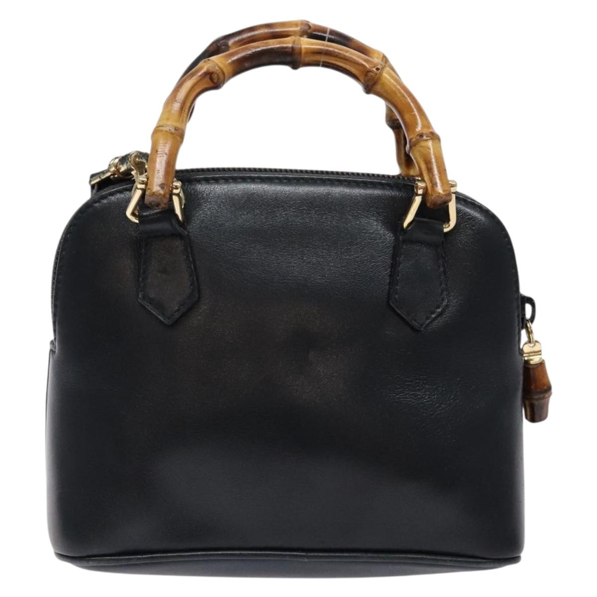 GUCCI Bamboo Hand Bag Leather 2way Black Gold 007 2032 0231 Auth gh595
