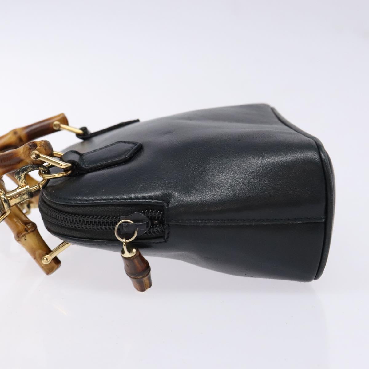 GUCCI Bamboo Hand Bag Leather 2way Black Gold 007 2032 0231 Auth gh595