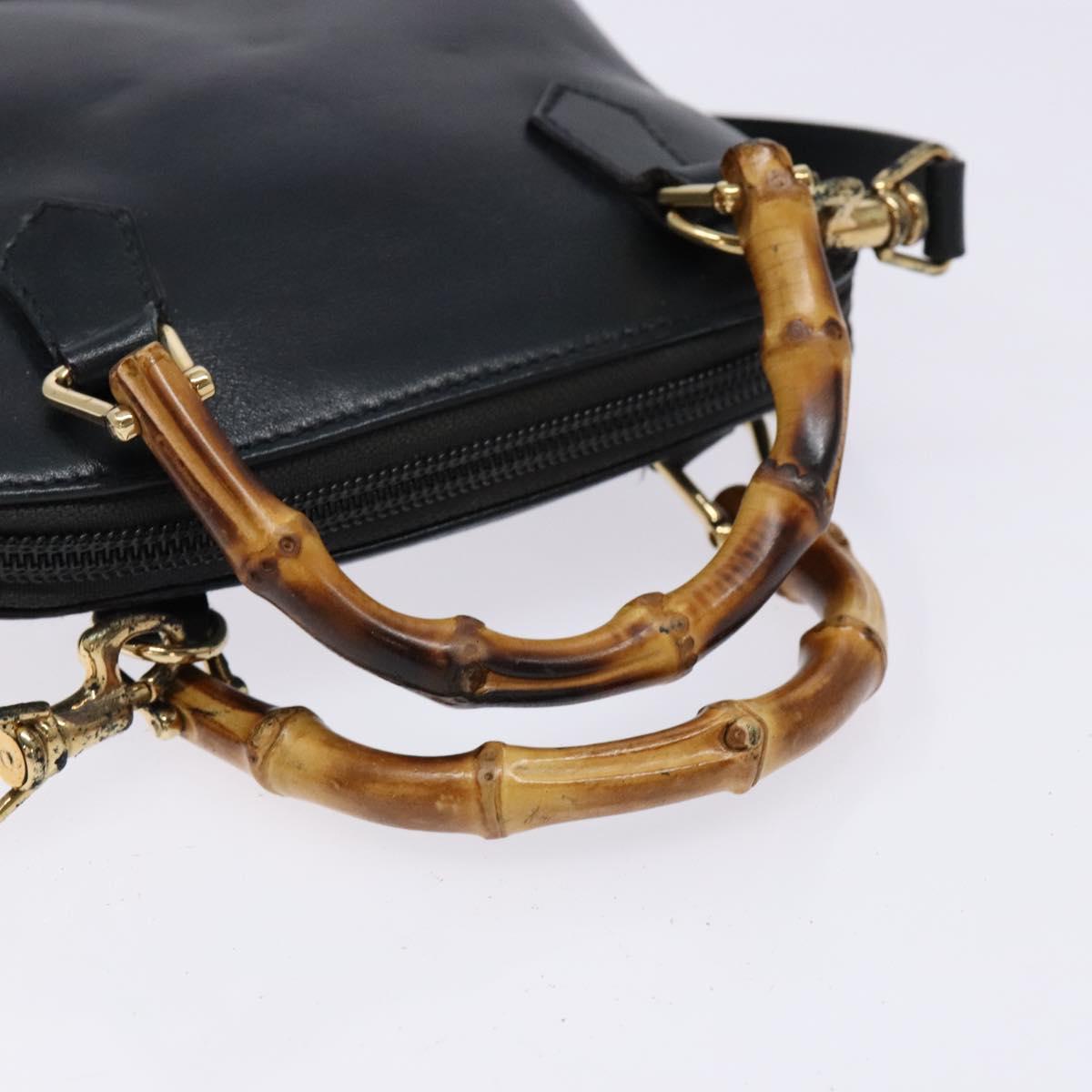 GUCCI Bamboo Hand Bag Leather 2way Black Gold 007 2032 0231 Auth gh595