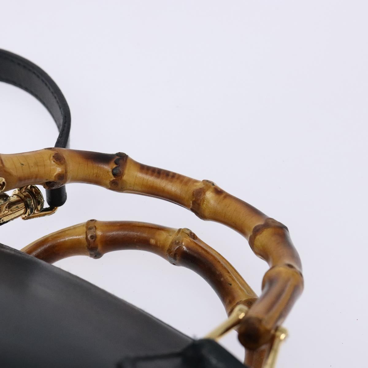 GUCCI Bamboo Hand Bag Leather 2way Black Gold 007 2032 0231 Auth gh595