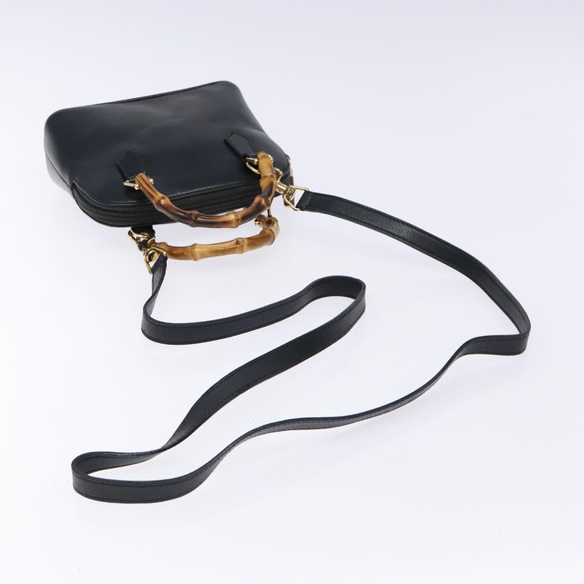 GUCCI Bamboo Hand Bag Leather 2way Black Gold 007 2032 0231 Auth gh595