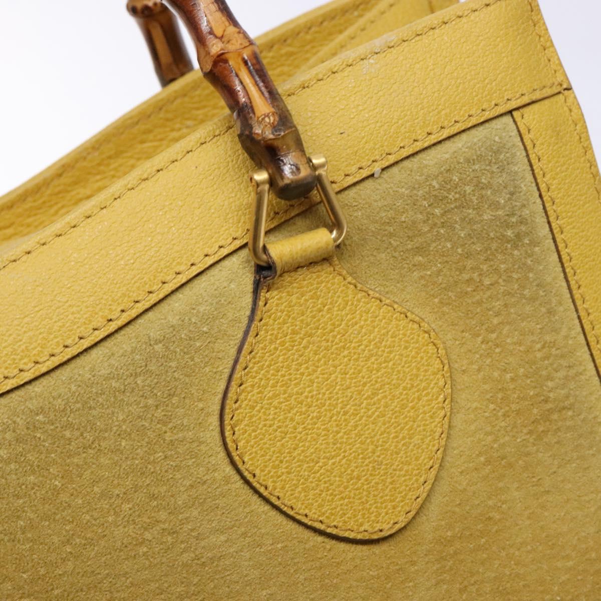 GUCCI Bamboo Hand Bag Suede Leather Yellow Gold 002 2853 0260 0 Auth gh602