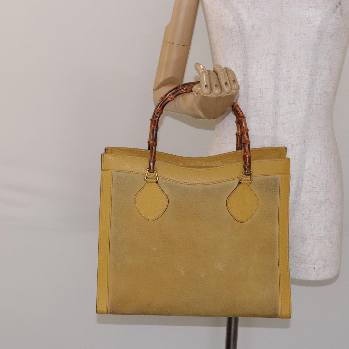 GUCCI Bamboo Hand Bag Suede Leather Yellow Gold 002 2853 0260 0 Auth gh602