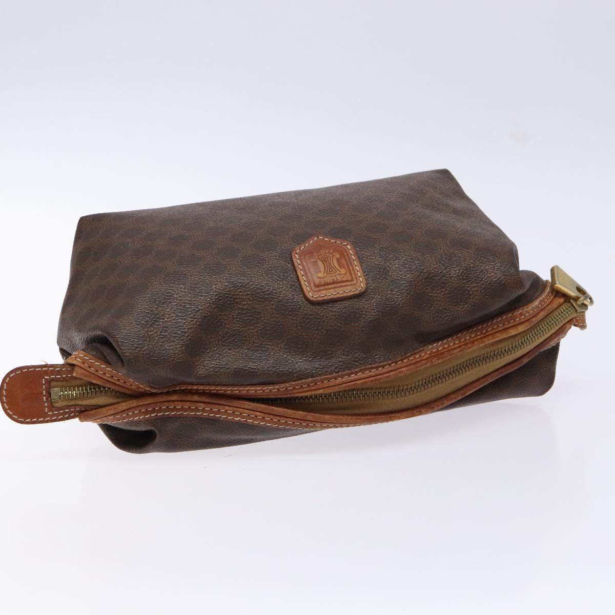 CELINE Macadam Canvas Clutch Bag PVC Leather Brown Gold Auth gh607