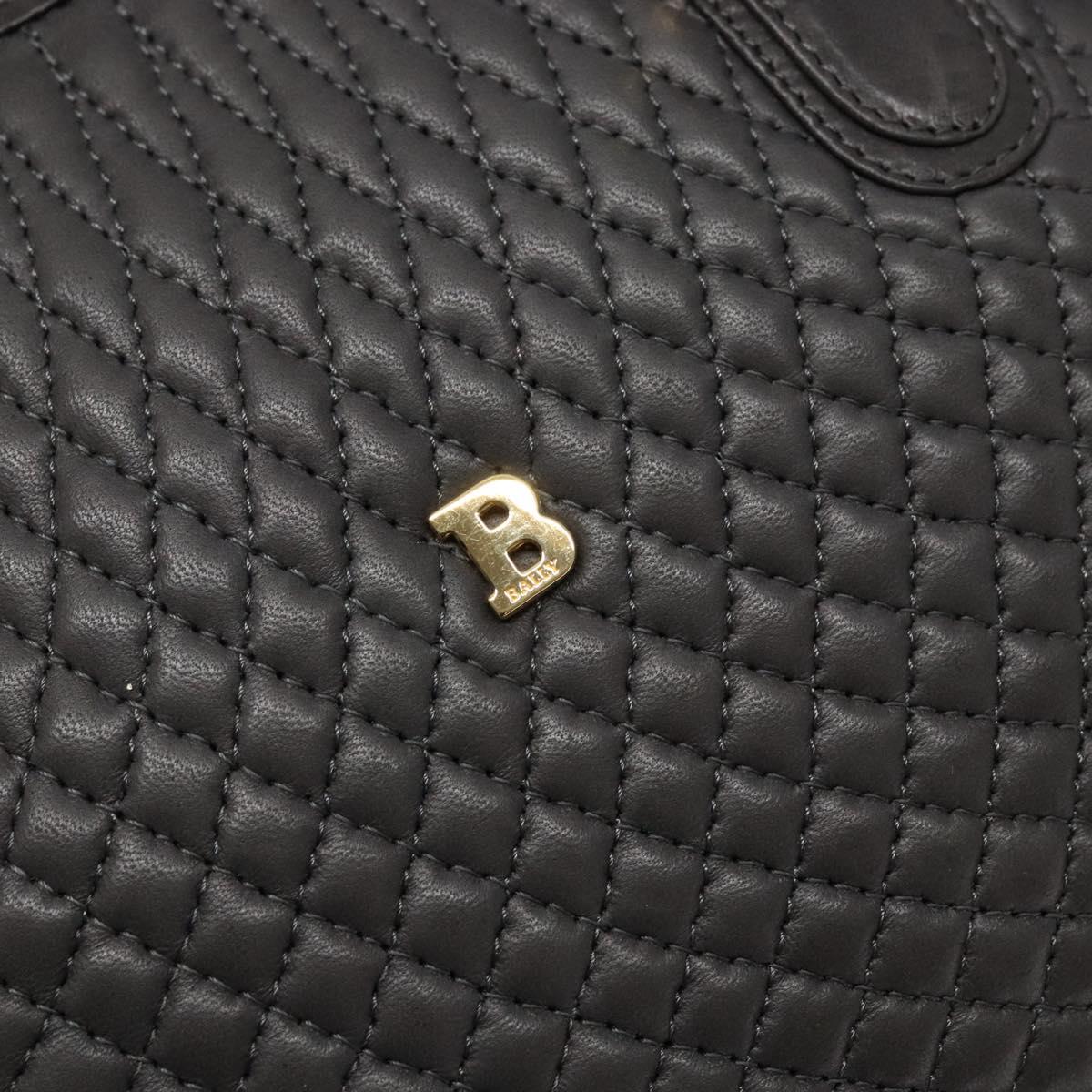 BALLY Hand Bag Leather Gray Gold Auth gh611