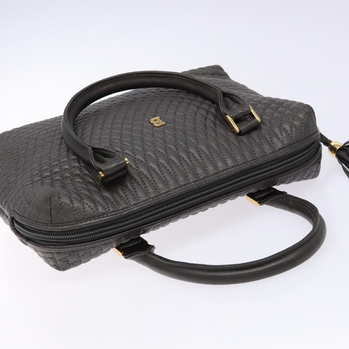 BALLY Hand Bag Leather Gray Gold Auth gh611