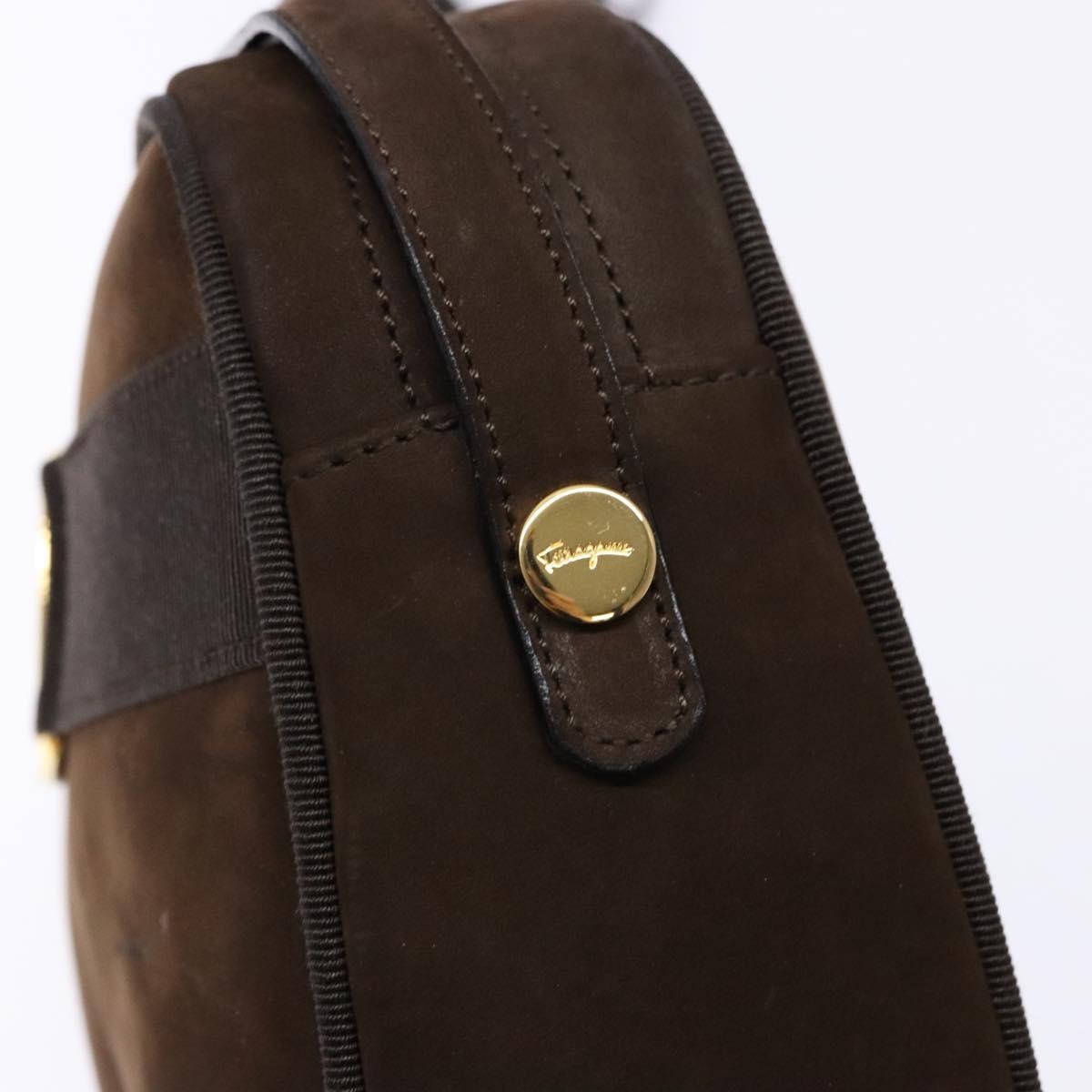 Salvatore Ferragamo Vala Shoulder Bag Suede Brown Gold Auth gh619