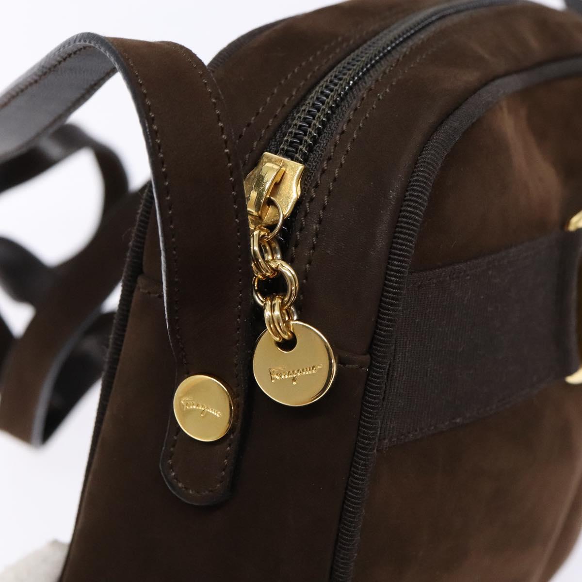 Salvatore Ferragamo Vala Shoulder Bag Suede Brown Gold Auth gh619