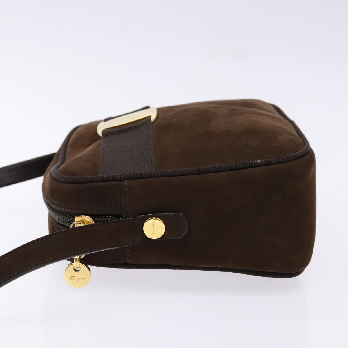 Salvatore Ferragamo Vala Shoulder Bag Suede Brown Gold Auth gh619