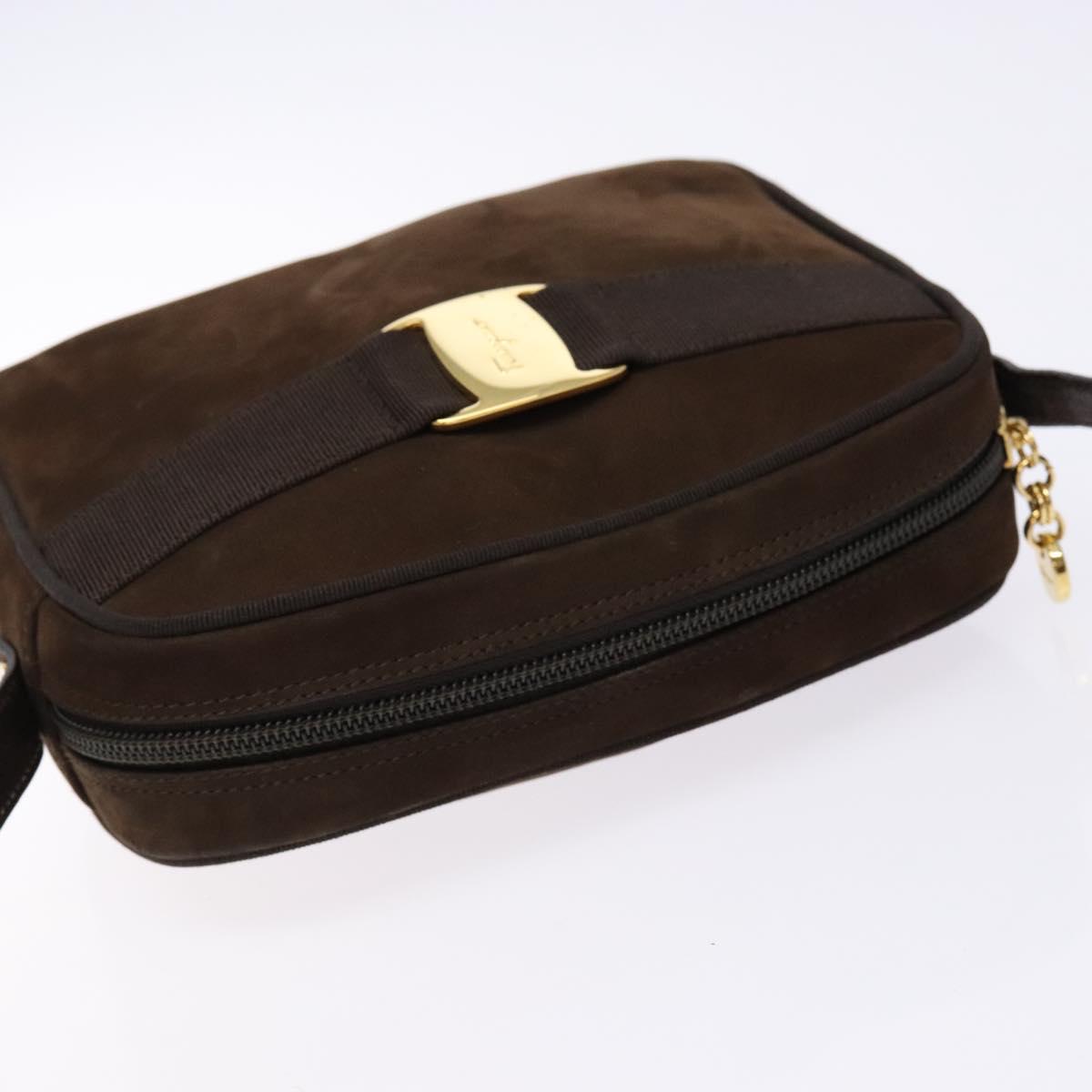 Salvatore Ferragamo Vala Shoulder Bag Suede Brown Gold Auth gh619