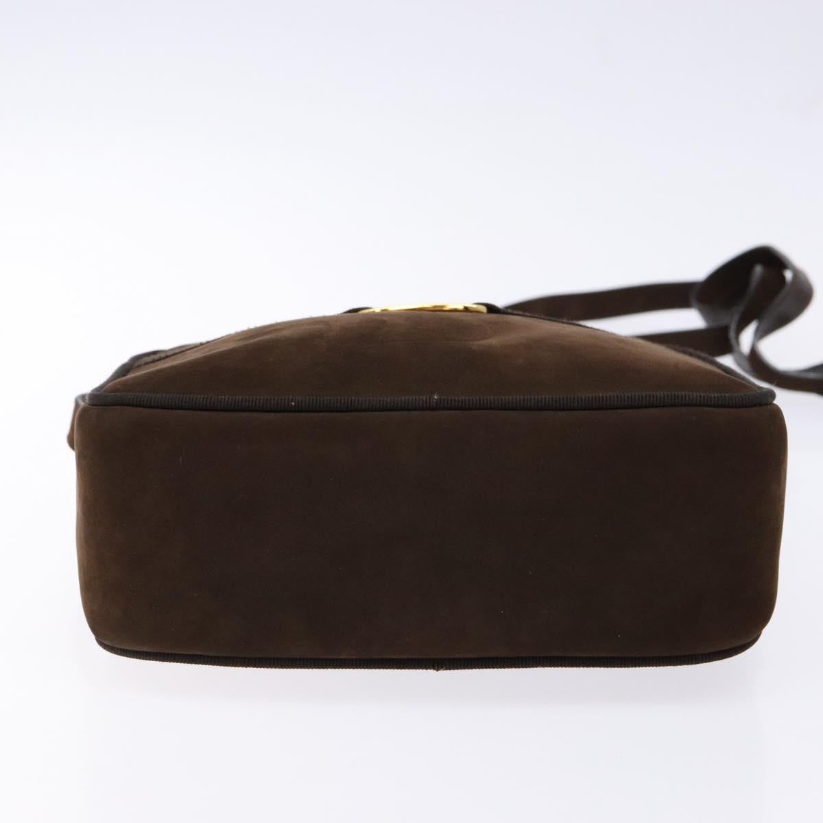 Salvatore Ferragamo Vala Shoulder Bag Suede Brown Gold Auth gh619