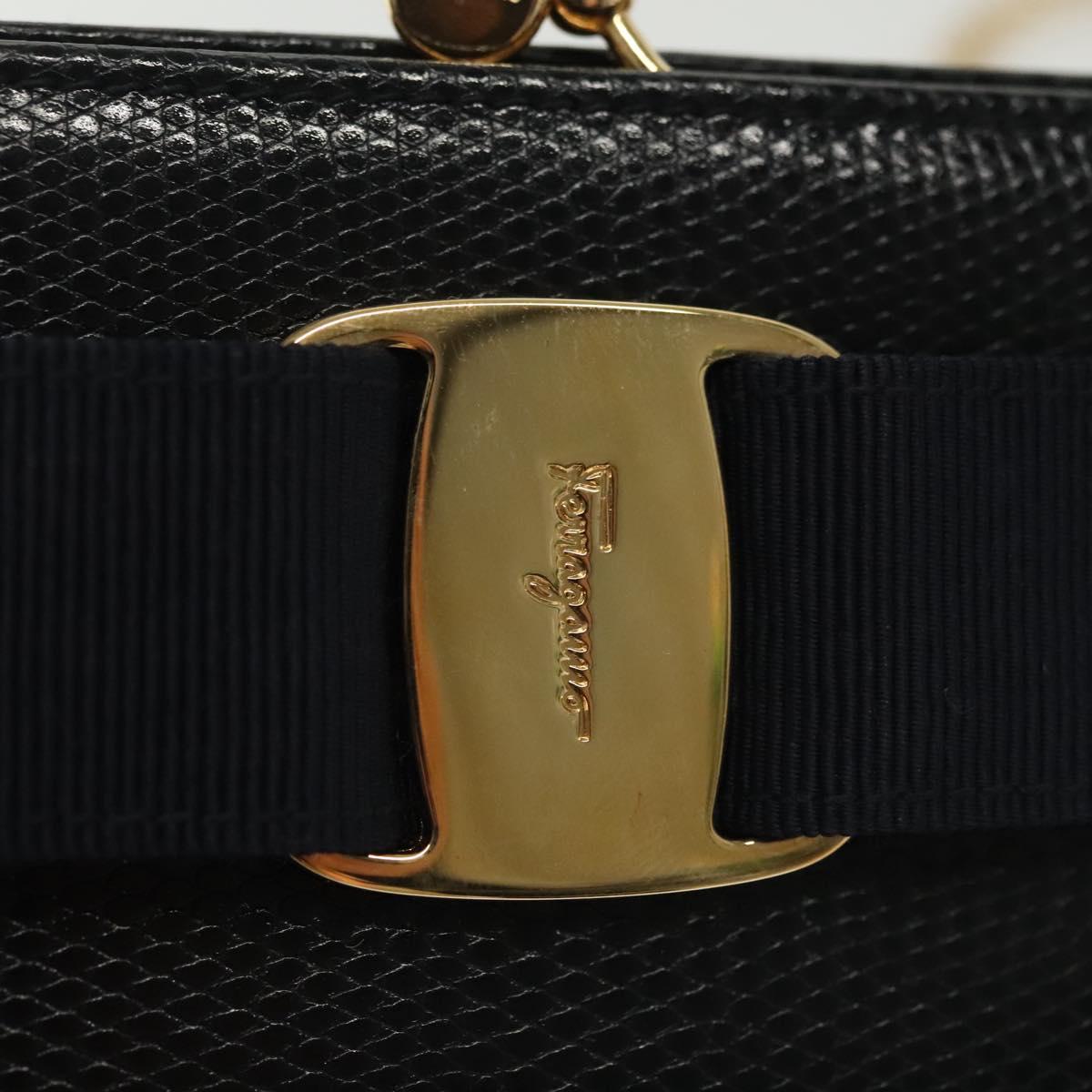 Salvatore Ferragamo Vala Chain Shoulder Bag Leather Navy Gold Auth gh620