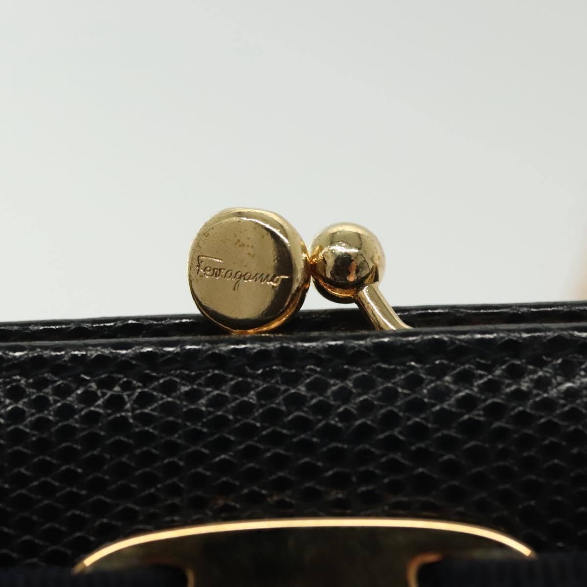 Salvatore Ferragamo Vala Chain Shoulder Bag Leather Navy Gold Auth gh620