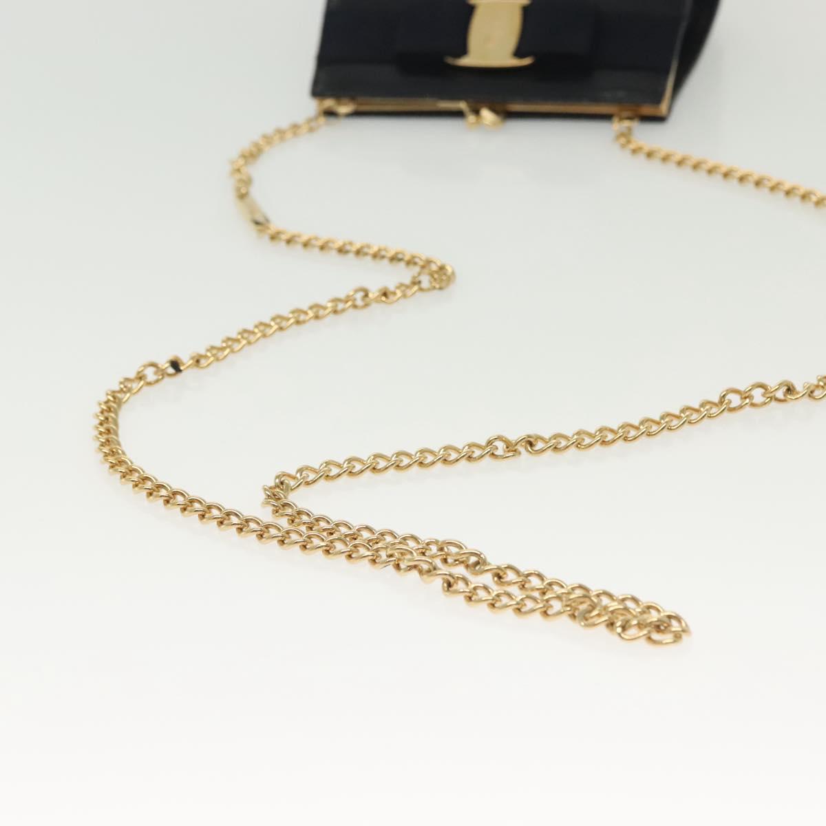 Salvatore Ferragamo Vala Chain Shoulder Bag Leather Navy Gold Auth gh620