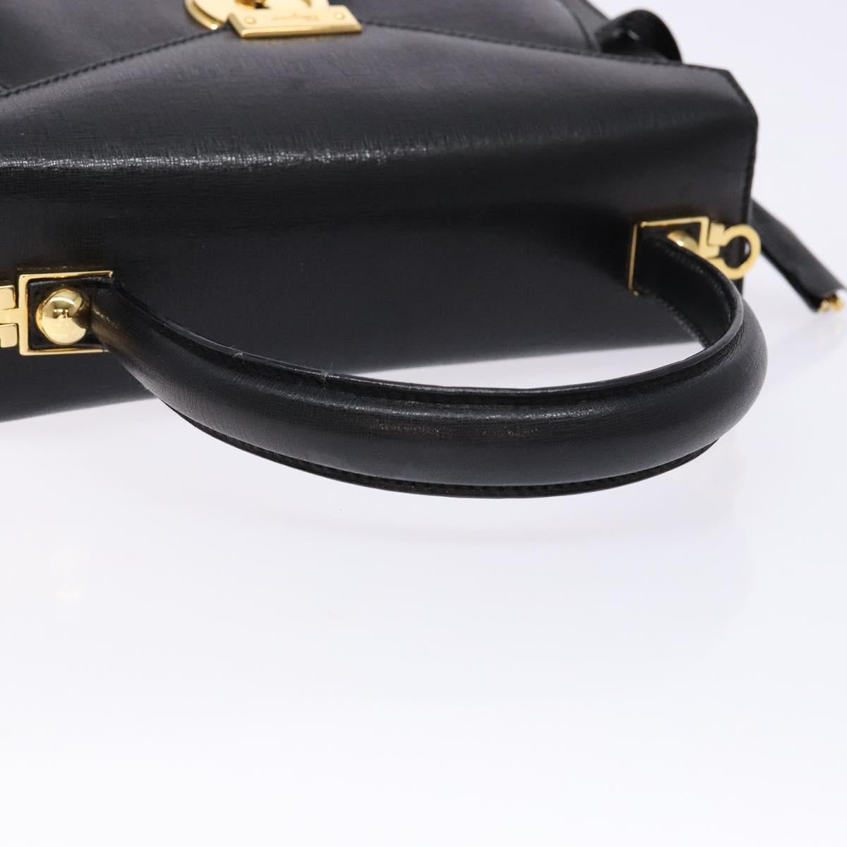 Salvatore Ferragamo Hand Bag Leather 2way Black Gold Auth gh621