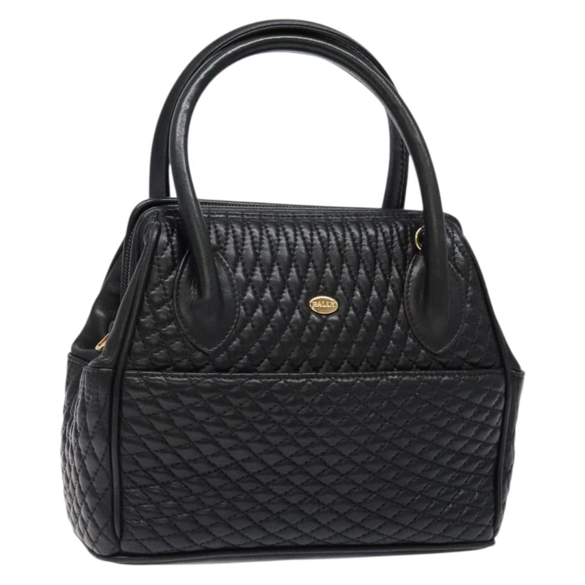 BALLY Quilted Hand Bag Leather 2way Gold Black Auth gh622