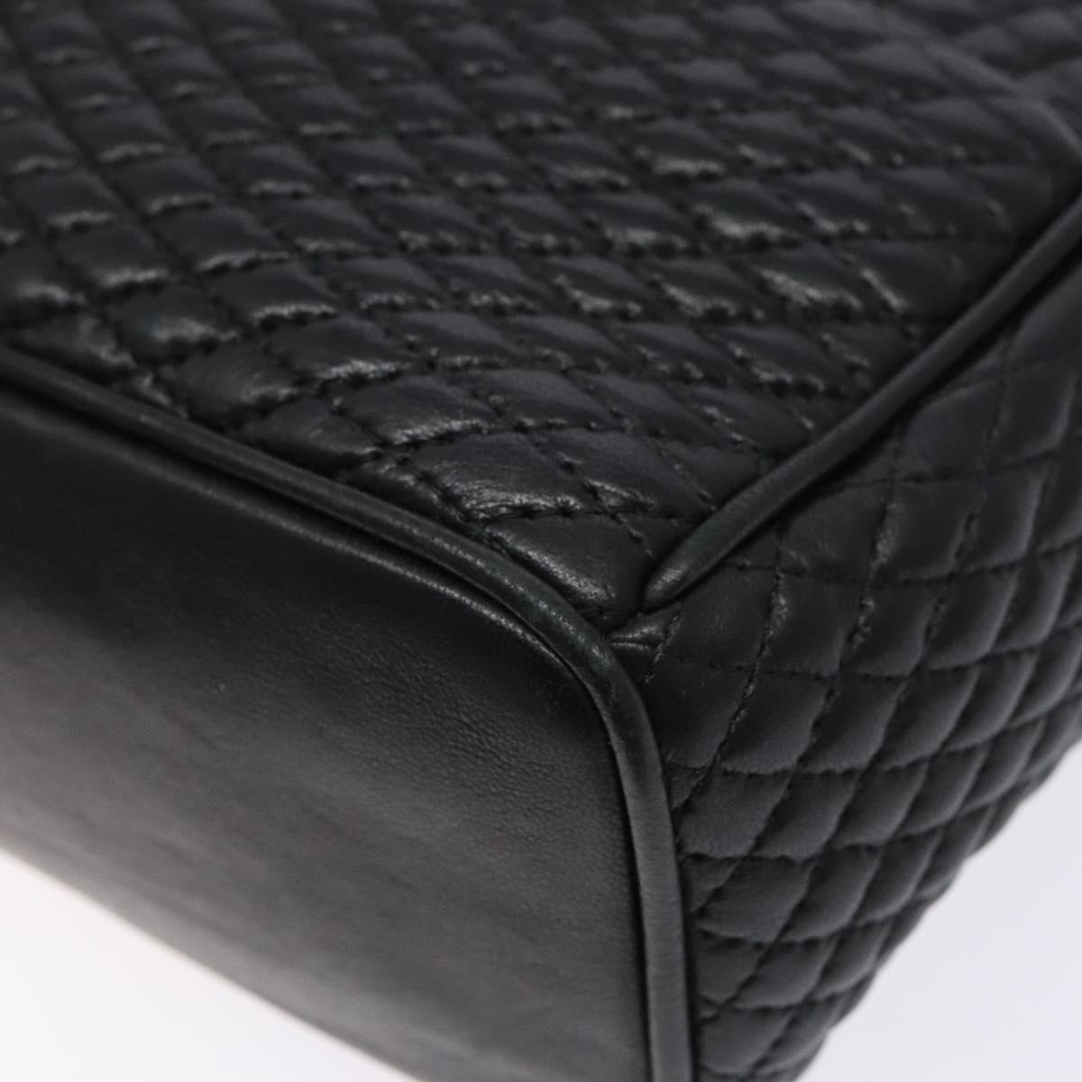 BALLY Quilted Hand Bag Leather 2way Gold Black Auth gh622