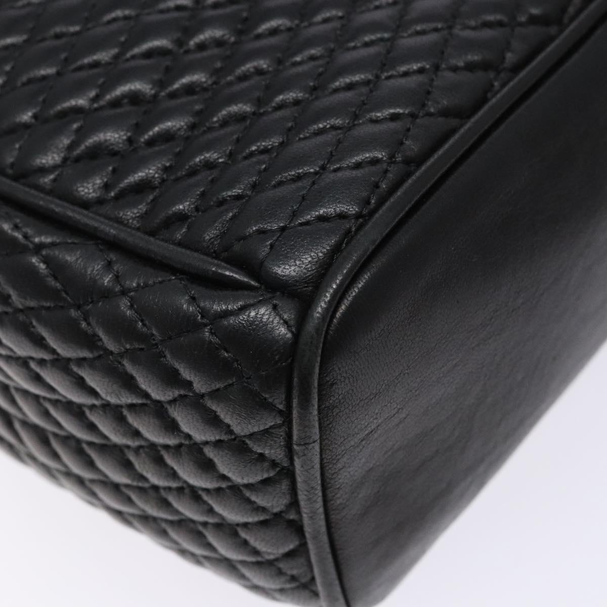 BALLY Quilted Hand Bag Leather 2way Gold Black Auth gh622