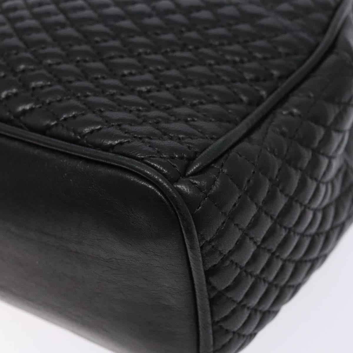 BALLY Quilted Hand Bag Leather 2way Gold Black Auth gh622