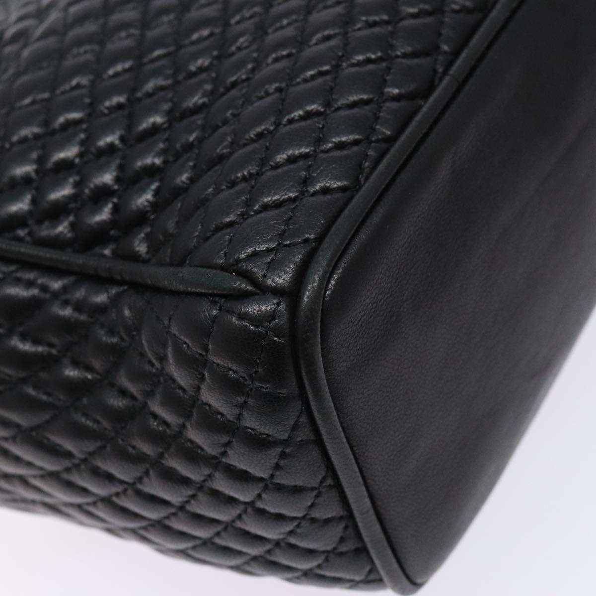 BALLY Quilted Hand Bag Leather 2way Gold Black Auth gh622