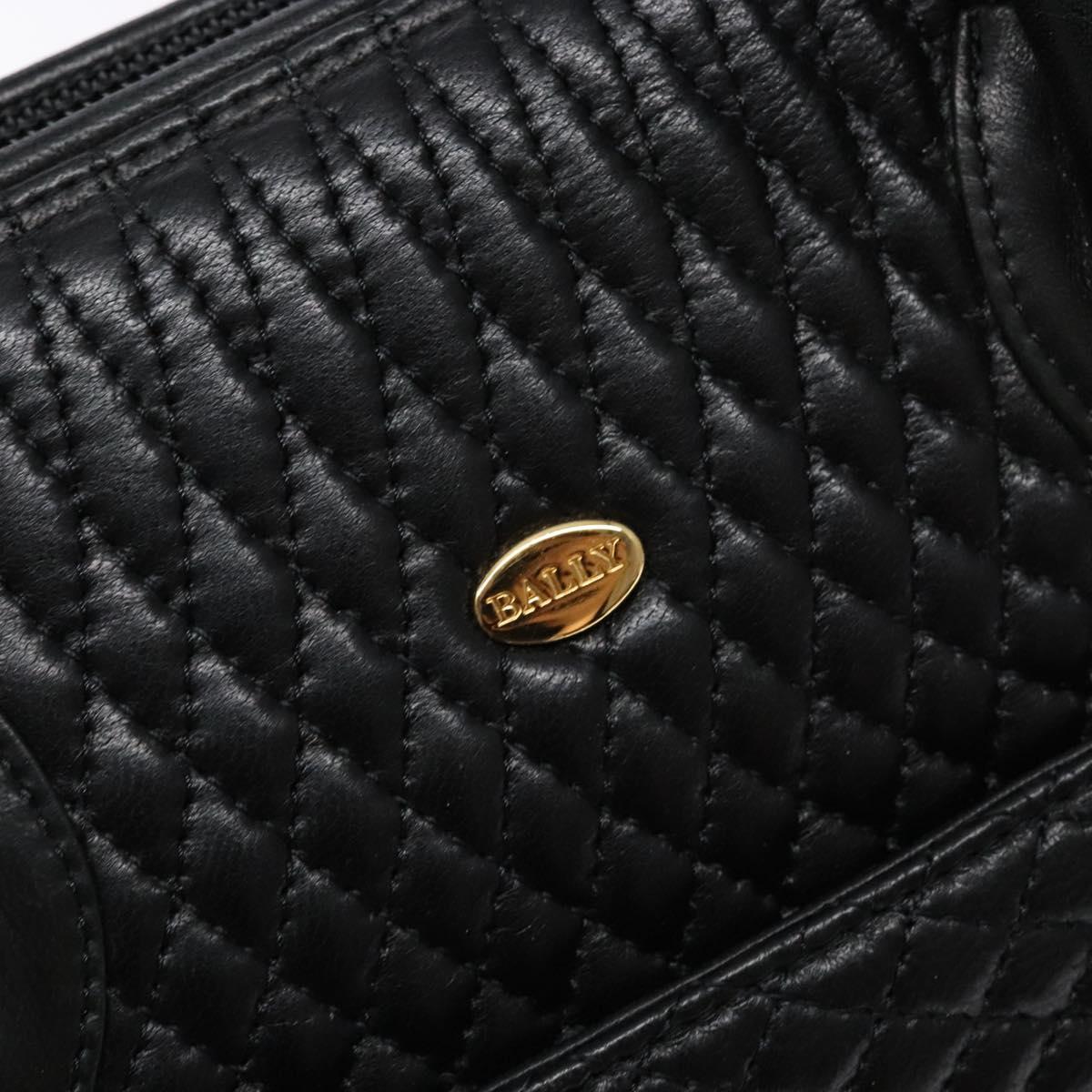 BALLY Quilted Hand Bag Leather 2way Gold Black Auth gh622