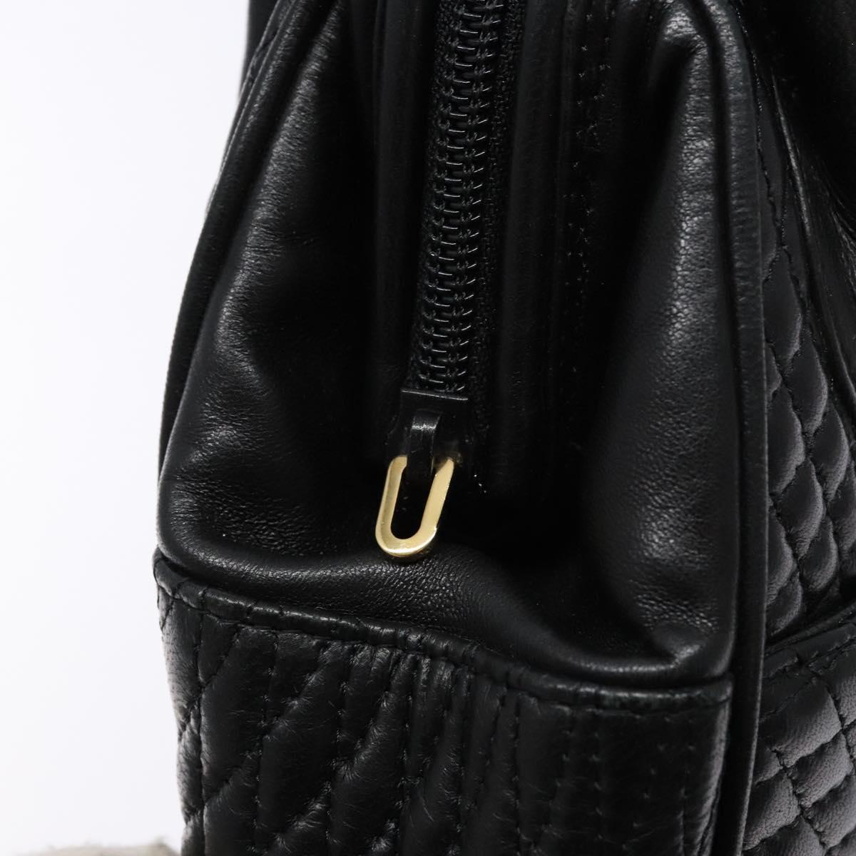 BALLY Quilted Hand Bag Leather 2way Gold Black Auth gh622