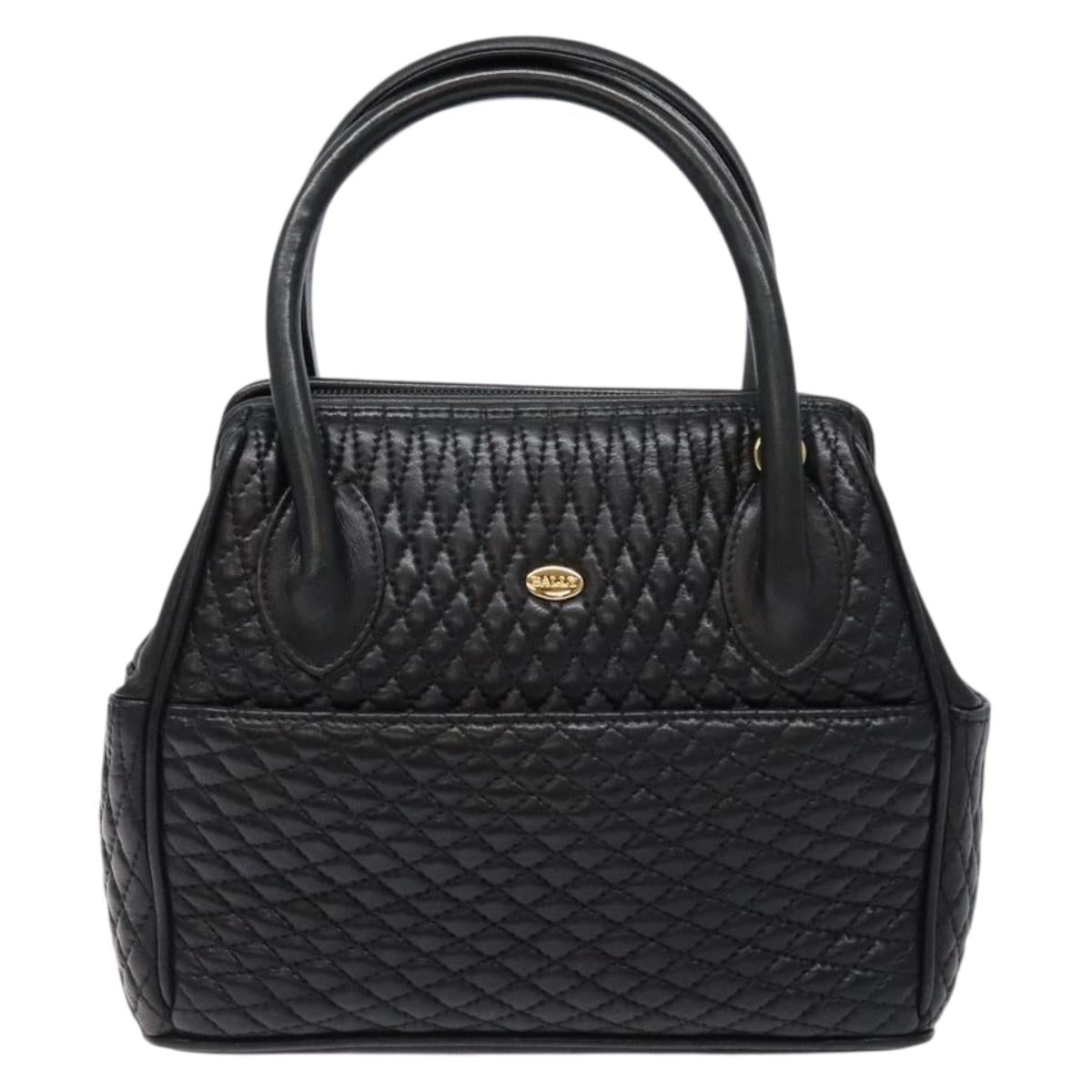 BALLY Quilted Hand Bag Leather 2way Gold Black Auth gh622