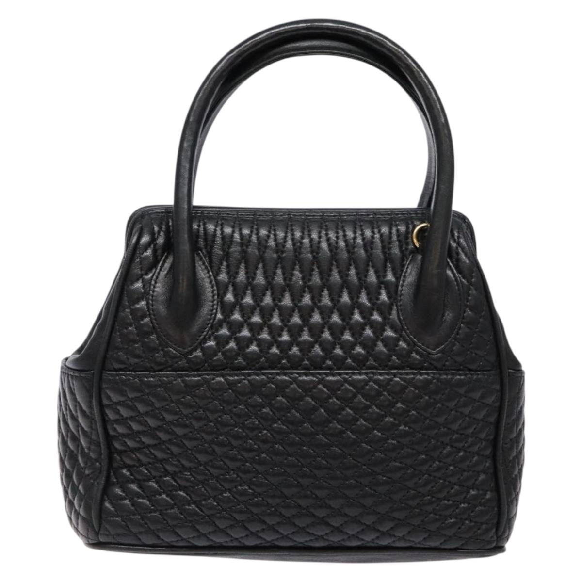 BALLY Quilted Hand Bag Leather 2way Gold Black Auth gh622