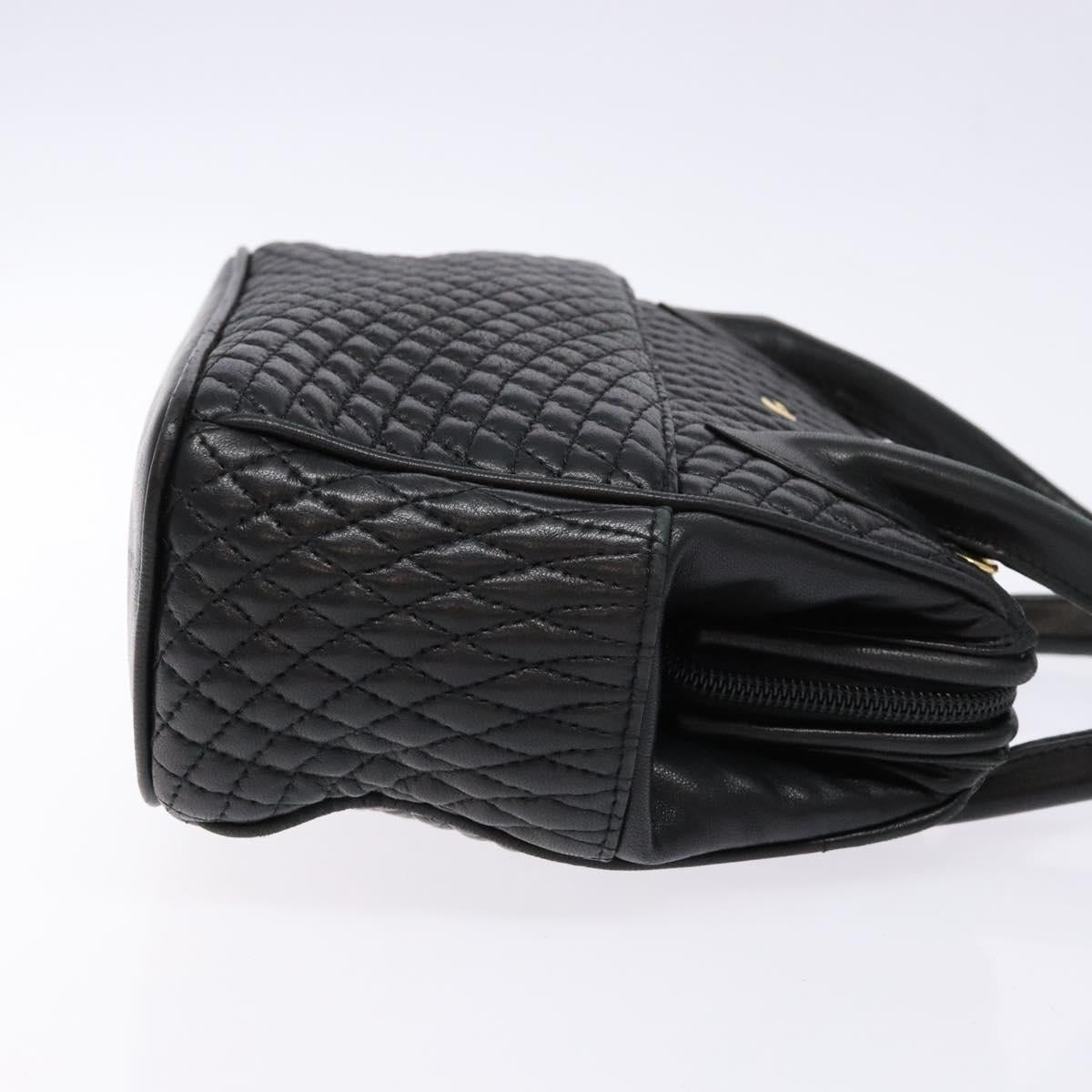 BALLY Quilted Hand Bag Leather 2way Gold Black Auth gh622