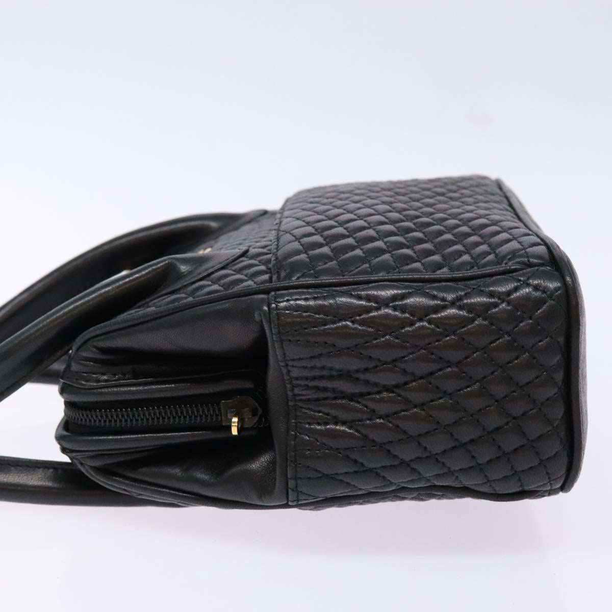 BALLY Quilted Hand Bag Leather 2way Gold Black Auth gh622