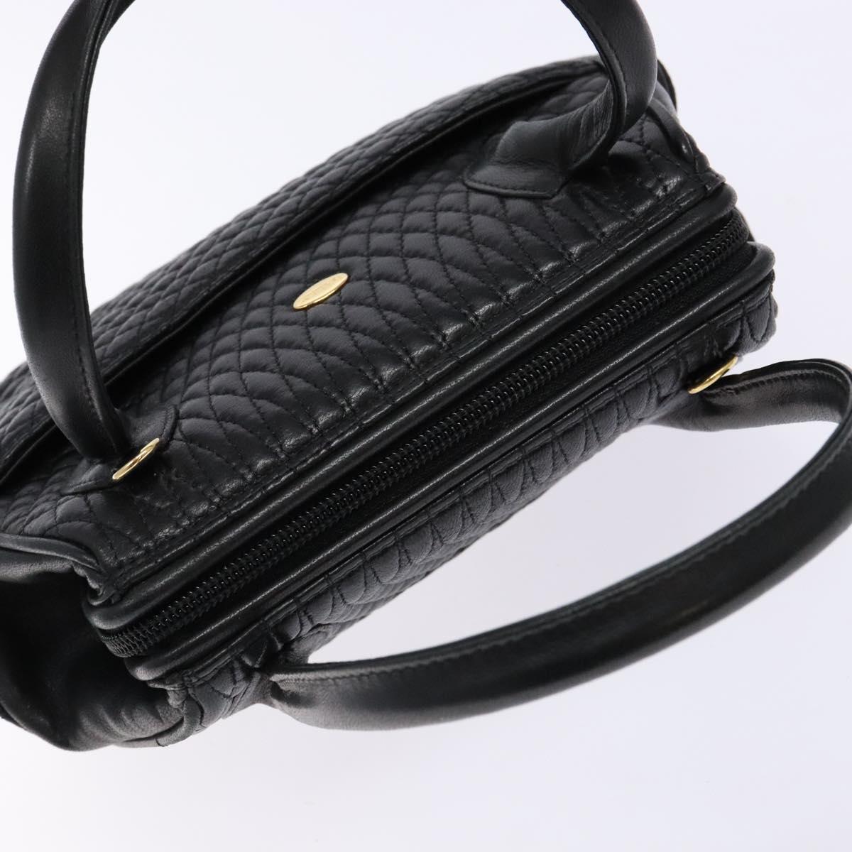 BALLY Quilted Hand Bag Leather 2way Gold Black Auth gh622