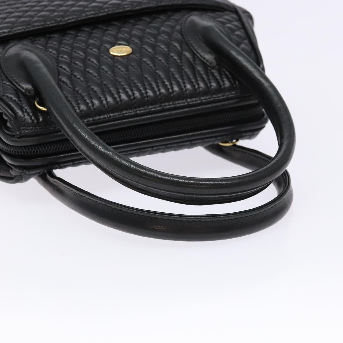 BALLY Quilted Hand Bag Leather 2way Gold Black Auth gh622