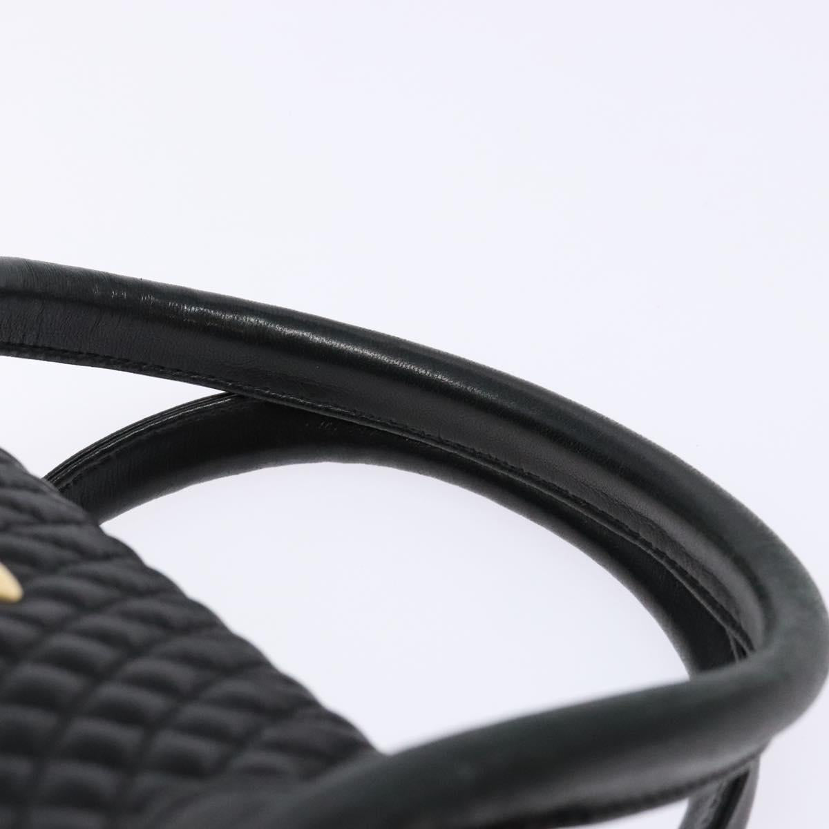 BALLY Quilted Hand Bag Leather 2way Gold Black Auth gh622