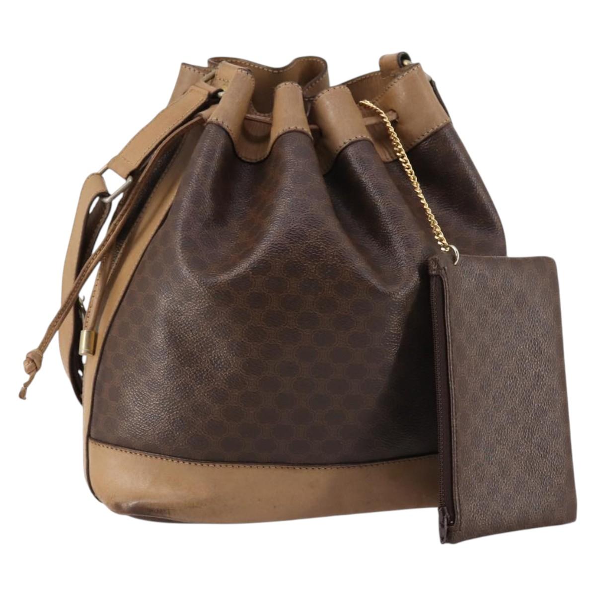 CELINE Macadam Canvas Shoulder Bag PVC Leather Brown Auth gh633