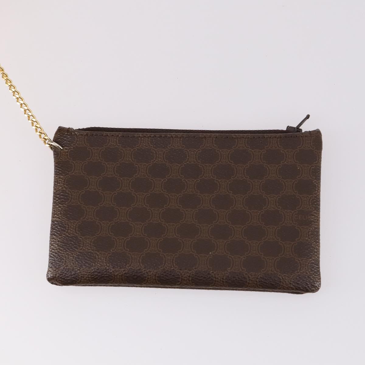 CELINE Macadam Canvas Shoulder Bag PVC Leather Brown Auth gh633