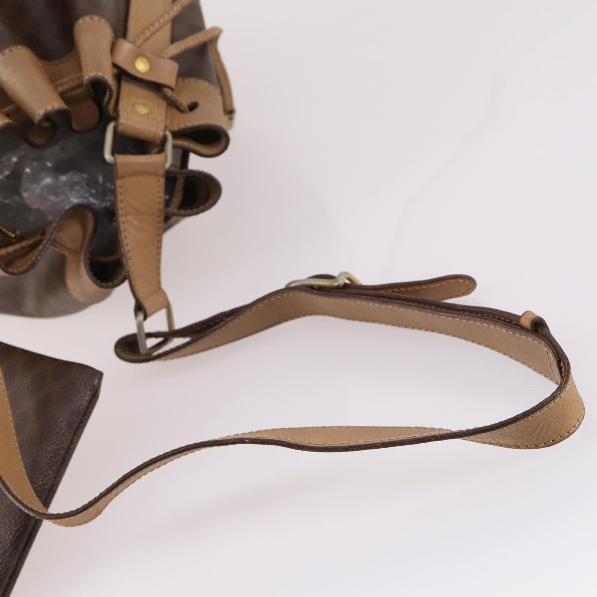 CELINE Macadam Canvas Shoulder Bag PVC Leather Brown Auth gh633