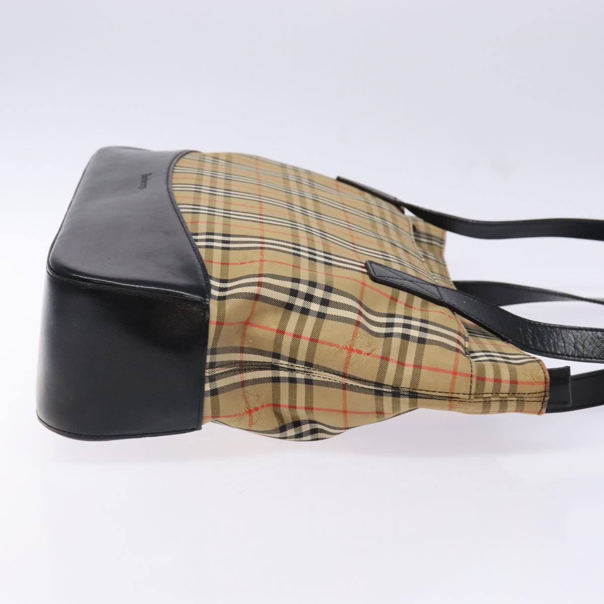 Burberrys Nova Check Tote Bag Canvas Leather Beige Gold Auth gh641