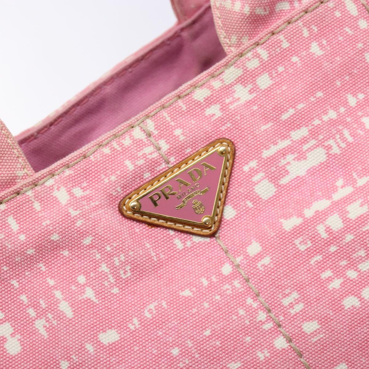 PRADA Canapa MM Hand Bag Canvas Pink Gold Auth gh649