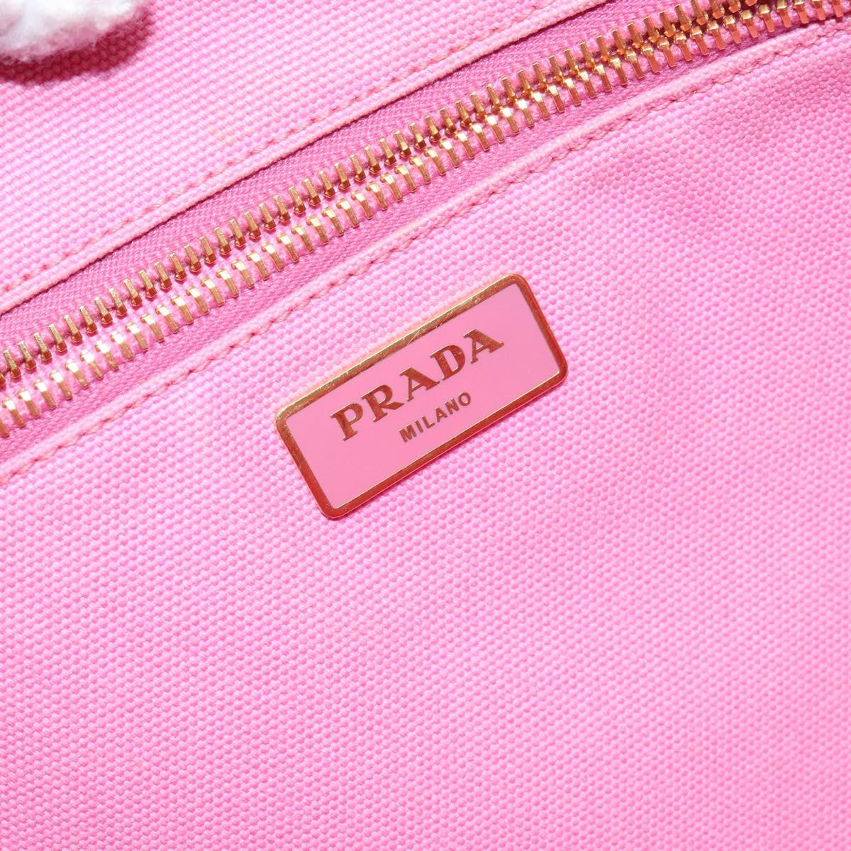 PRADA Canapa MM Hand Bag Canvas Pink Gold Auth gh649