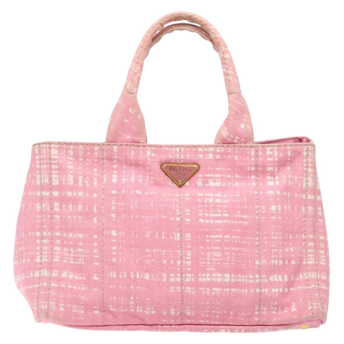 PRADA Canapa MM Hand Bag Canvas Pink Gold Auth gh649
